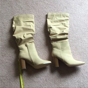 NWT Nude rouched under knee heeled boot wooden heels (9)